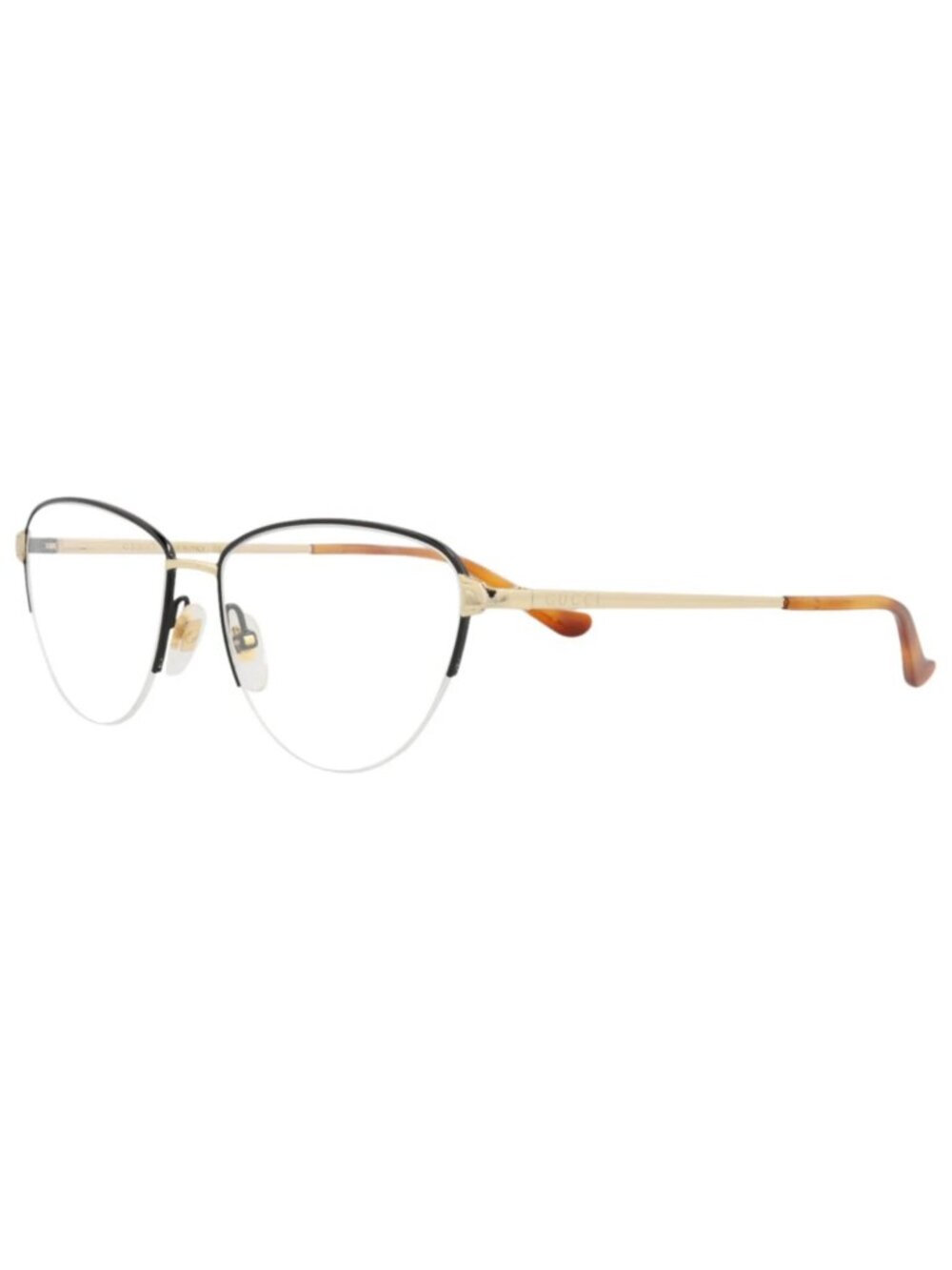 New Gucci Women's Eyeglasses Cat Eye Metal Frame Black Gold Transparent
